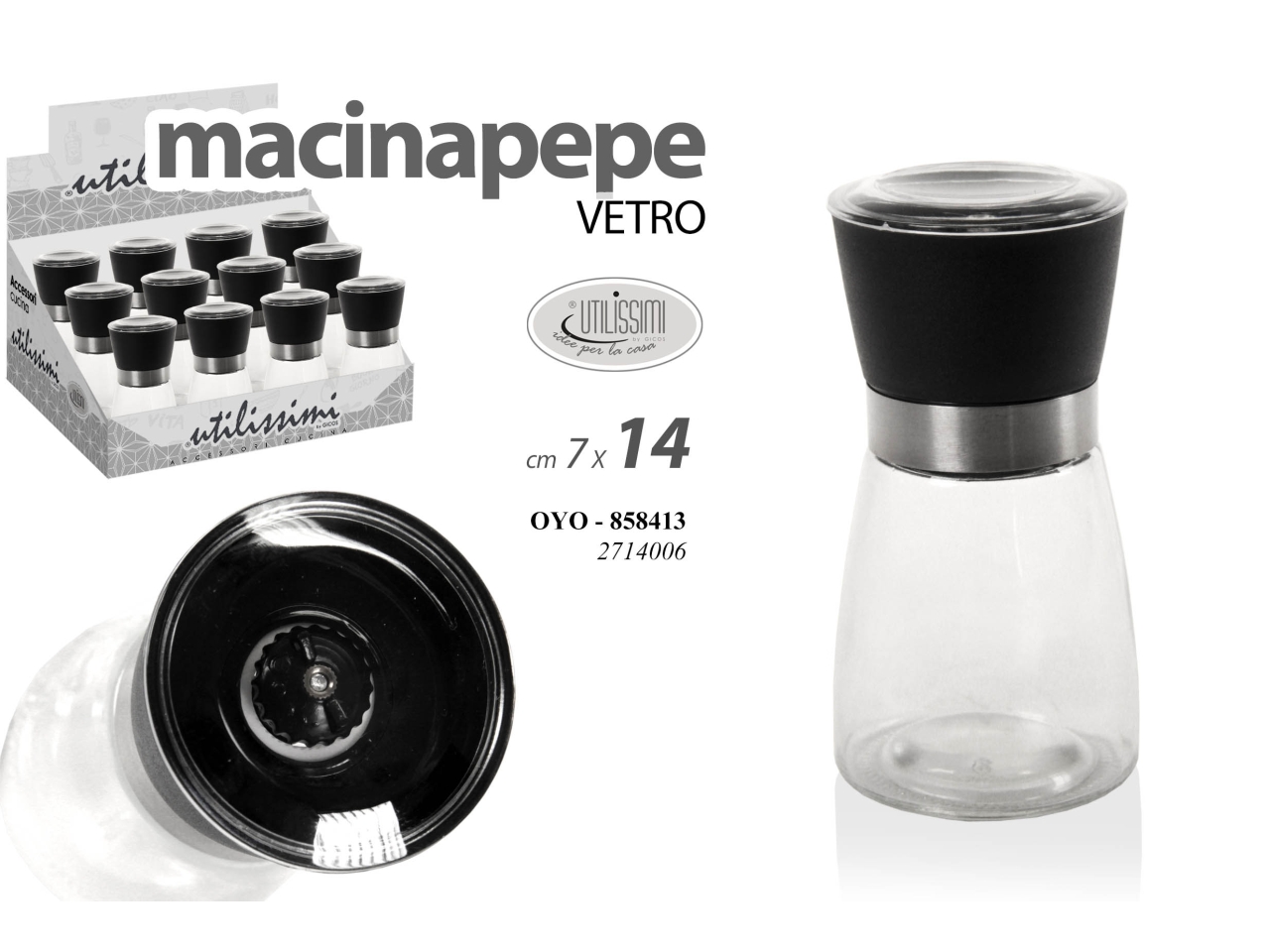 MACINA PEPE/SALE IN VETRO 7X14CM 858413