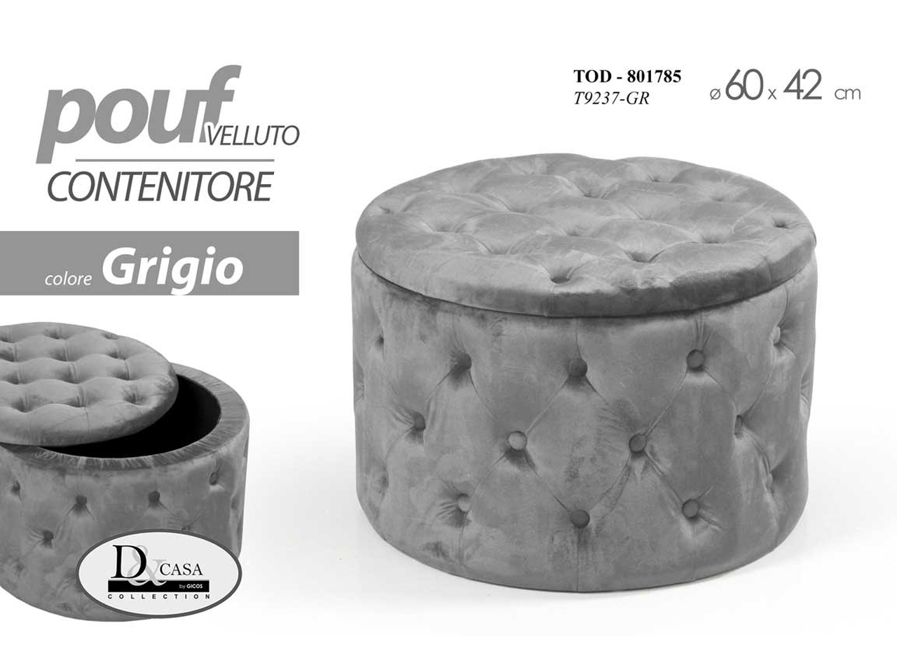 POUF CONTENIT. GRIGIO 60X60X42CM 801785