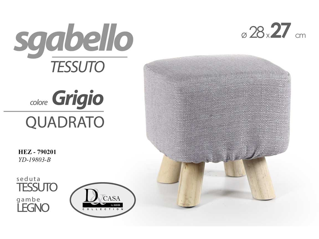 POUF QUADRATO GRIGIO 28X27CM 790201