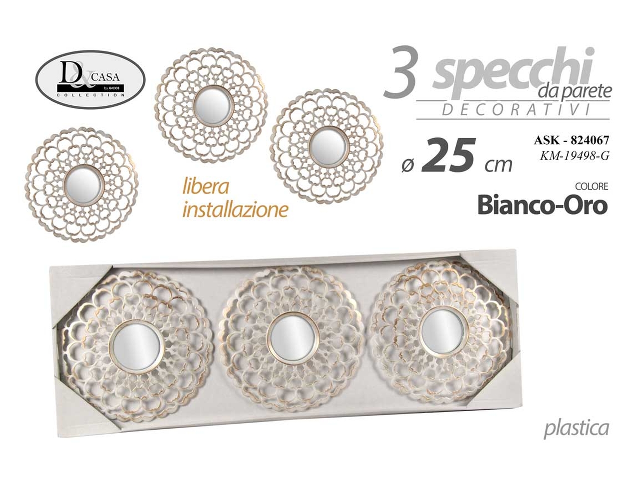 SET DA 3 SPECCHI ORO 25CM 824067