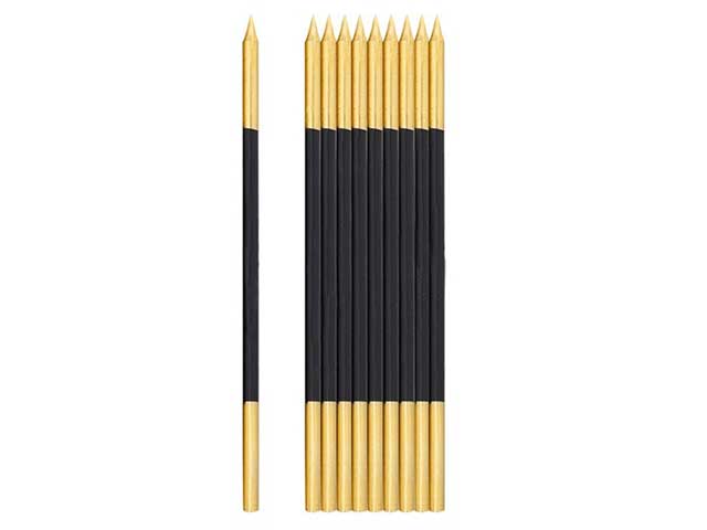 CANDELINA+SUP.NERO/ORO 10pz 15,5cm50596
