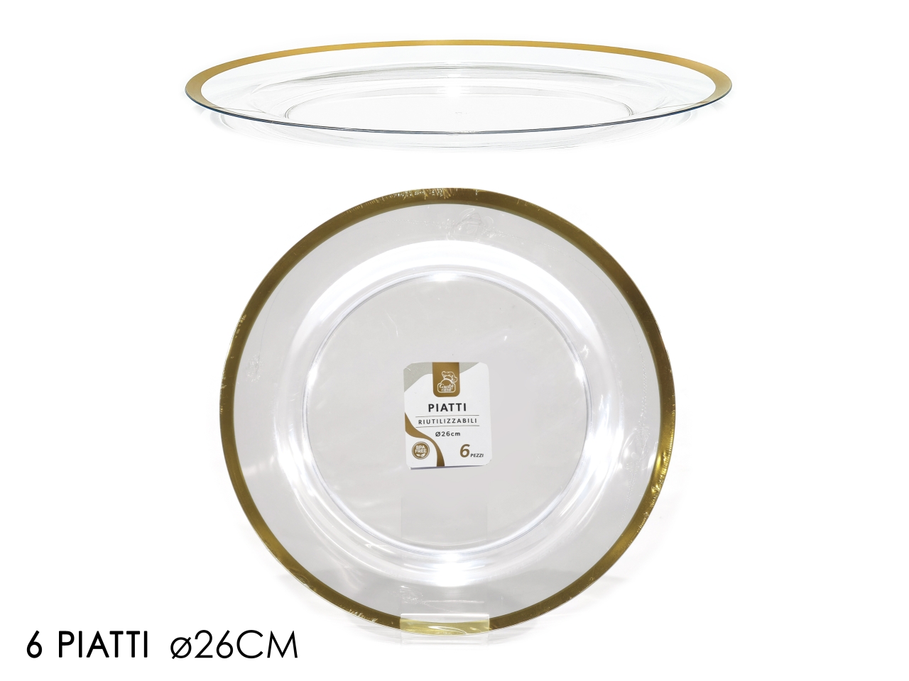 PIATTI 22CM TRASPARENTE C/BORDO ORO 6PZ 491822 PIATTI 22CM TRASPARENTE C/BORDO ORO 6PZ 491822
