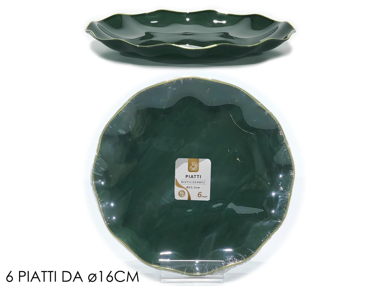 PIATTI 16CM VERDE C/BORDO ORO 6PZ 491957 PIATTI 16CM VERDE C/BORDO ORO 6PZ 491957