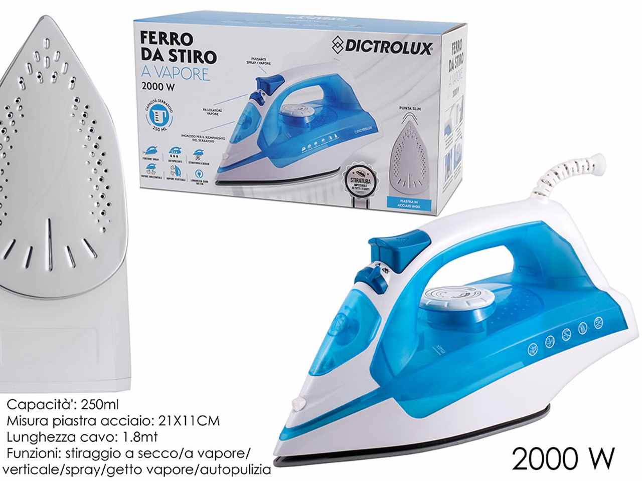 FERRO DA STIRO IN ACCIAIO 2000W 874905