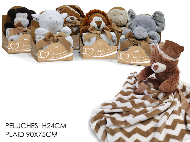 PLAID 75X90 PELUCHE ANIMA. 6ASS. 594100