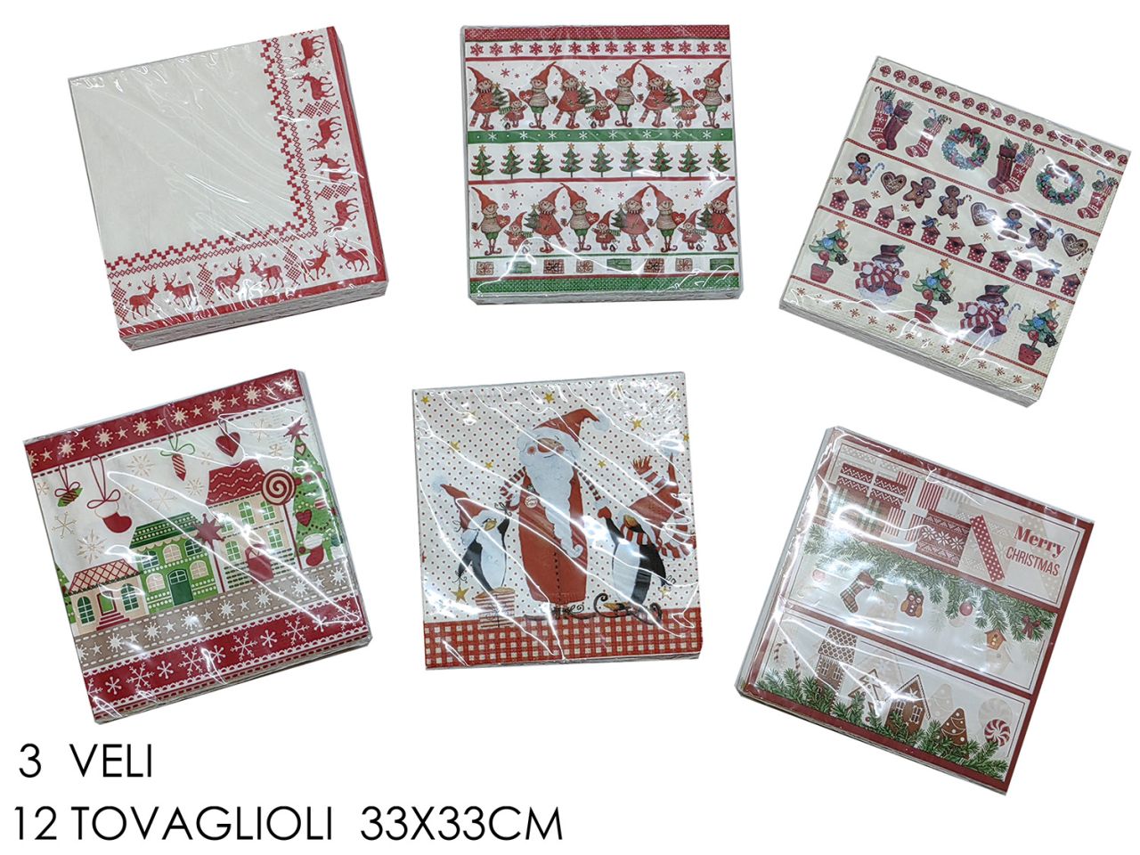 TOVAGLIOLI NATALIZI 33X33CM 20PZ 6ASS. 695009