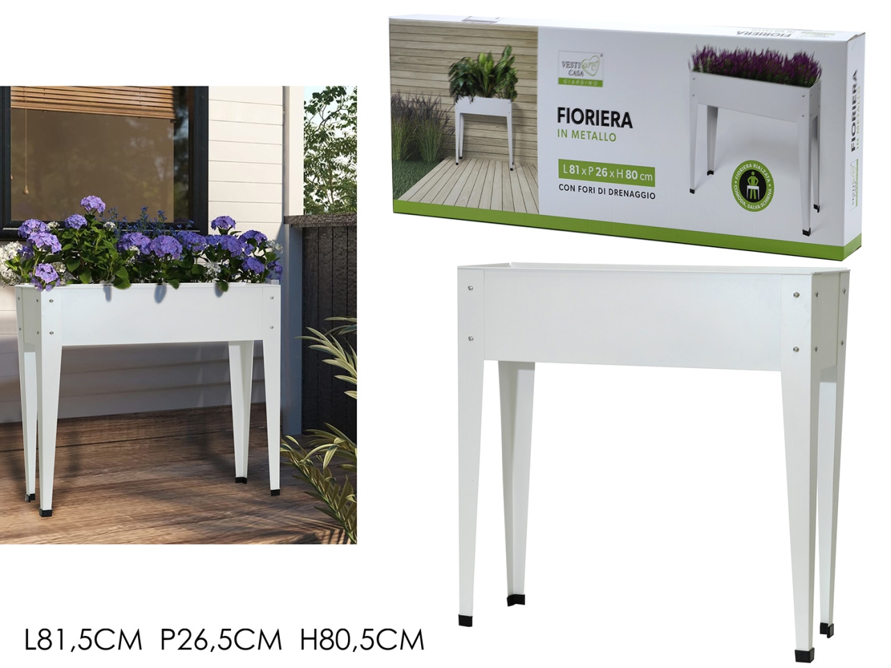 FIORIERA RETTANGO.81X26X80BIANCO 537509