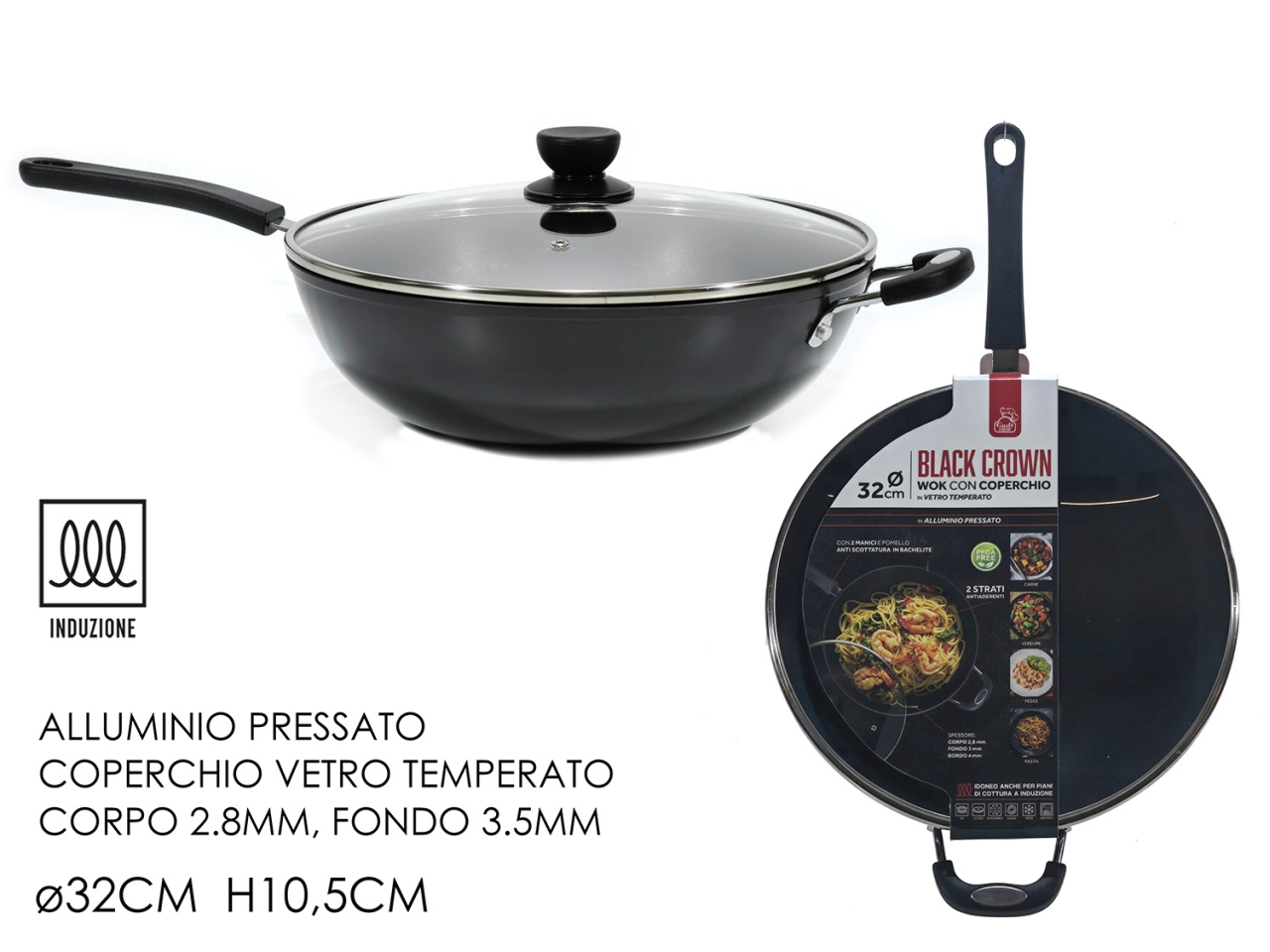 WOK 32CM 2 MANICI COPERCHIO IND. 572602