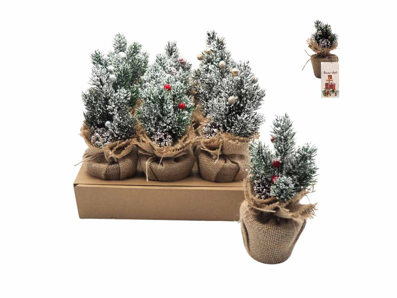 ALBERO PINO NEVATO C/BASE JUTA 21CM C/