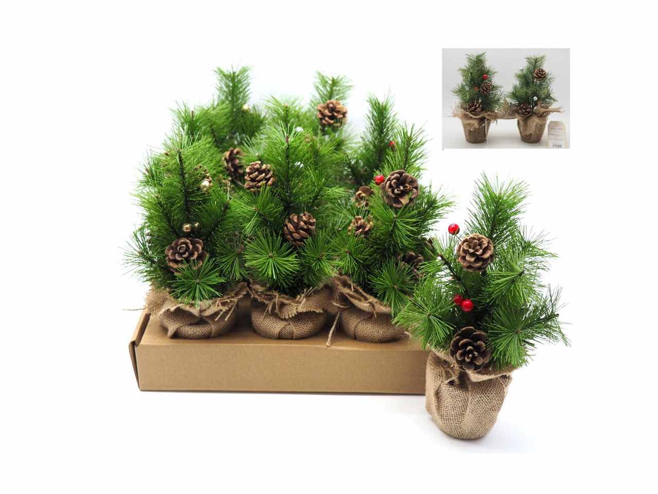 ALBERO PINO C/BASE JUTA 27CM C/BACCHE