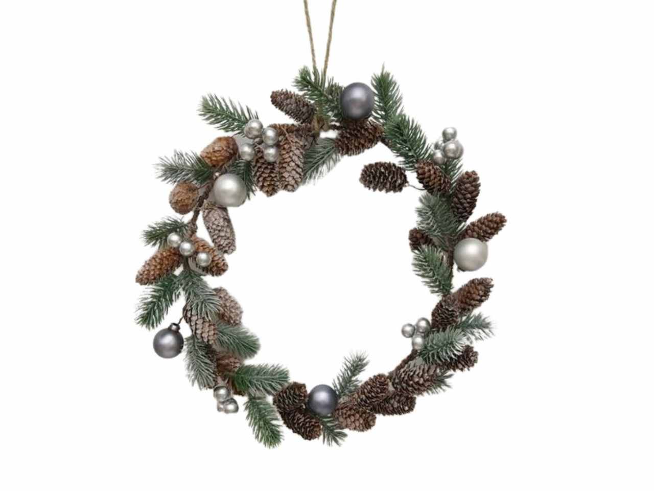 CORONA BACCHE ARGENTO/BLU E PIGNE IN P