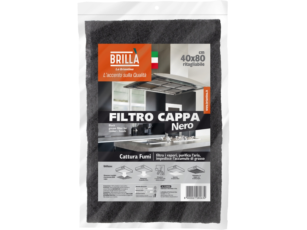 FILTRO CAPPA NERO 40X80CM FIL08063A
