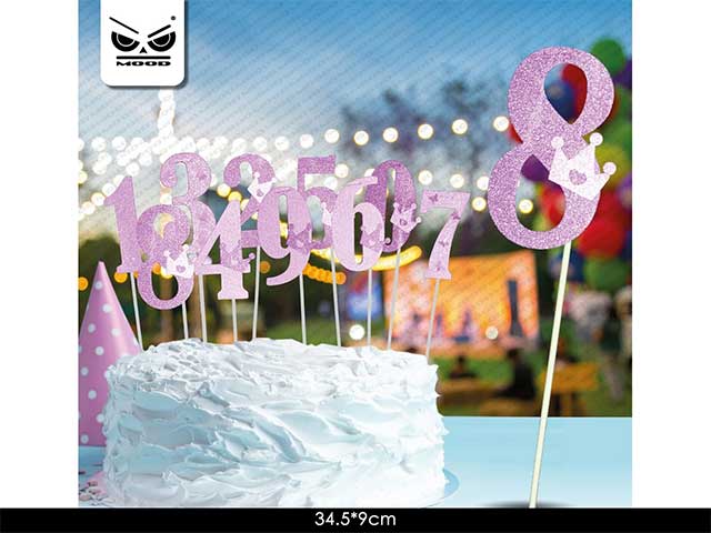 CAKE TOPPER N.8 ROSA GLITTER ST4521
