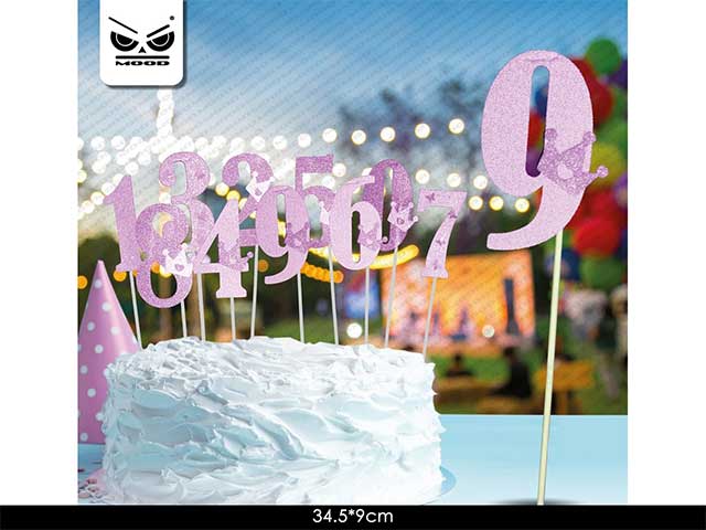CAKE TOPPER N.9 ROSA GLITTER ST4522