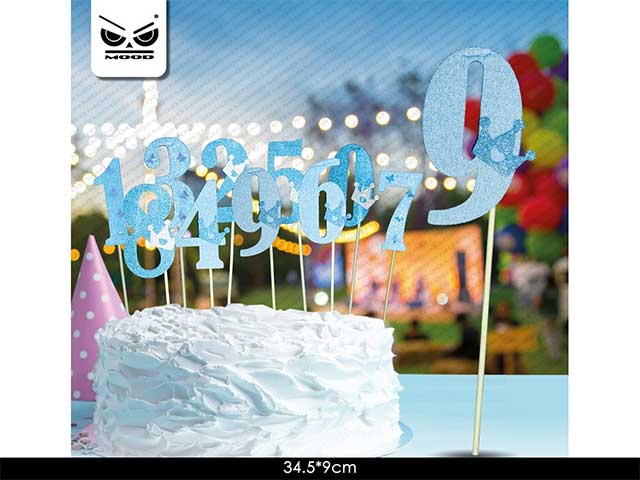 CAKE TOPPER N.9 BLU GLITTER ST4532
