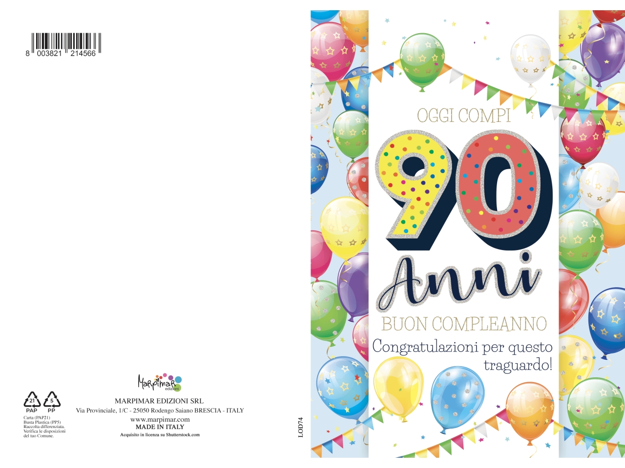 BIGLIETTO COMPLEANNO 90 ANNI FOIL LOD74