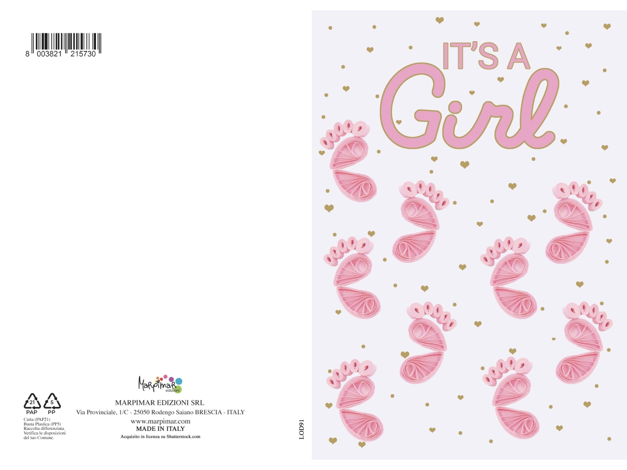 BIGLIETTO NASCITA ROSA FOIL ORO LOD91