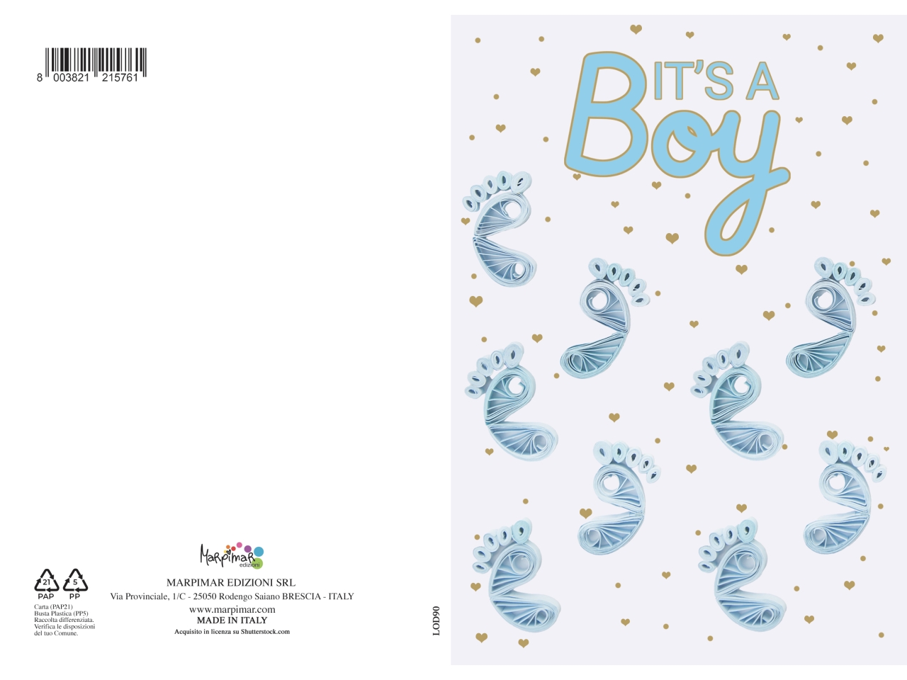 BIGLIETTO NASCITA AZZUR. FOIL ORO LOD90