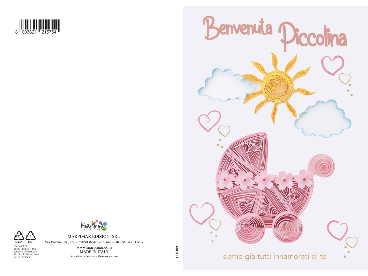 BIGLIETTO NASCITA ROSA FOIL ORO LOD89