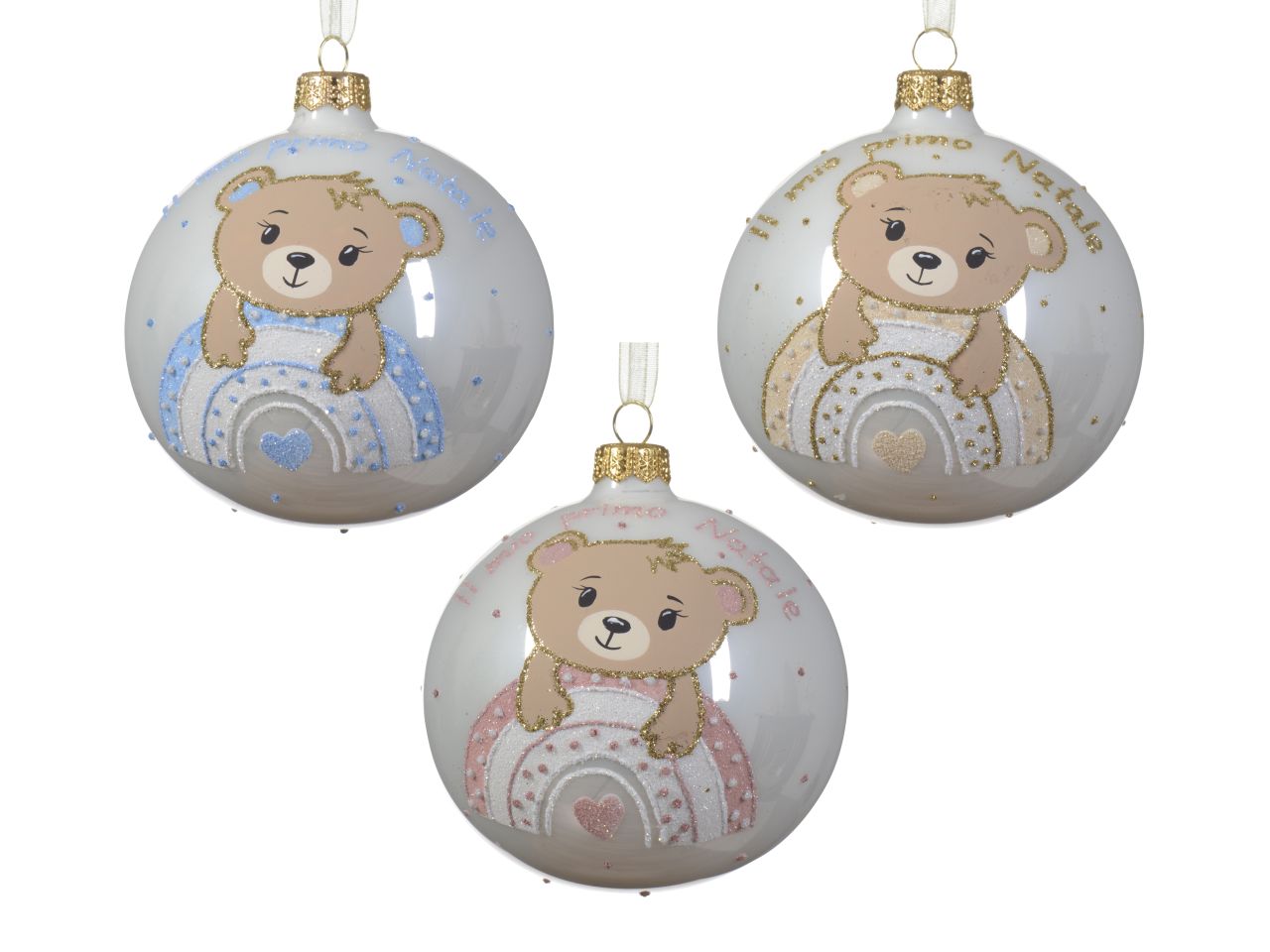 PALLA VETRO 10CM BIANCA C/ORSO 3ASS. 139030