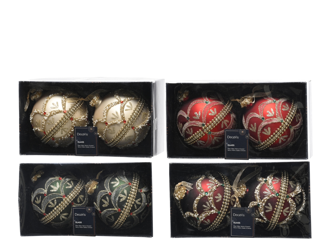 PALLINA VETRO 10CM 2PZ C/PERLINE COL. ASS. 070021