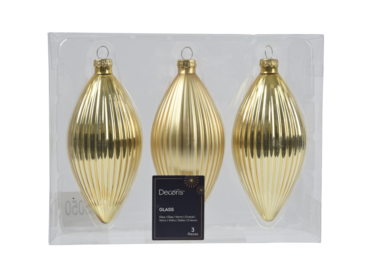 PALLA OLIVA VETRO 13CM 3PZ ORO 145050