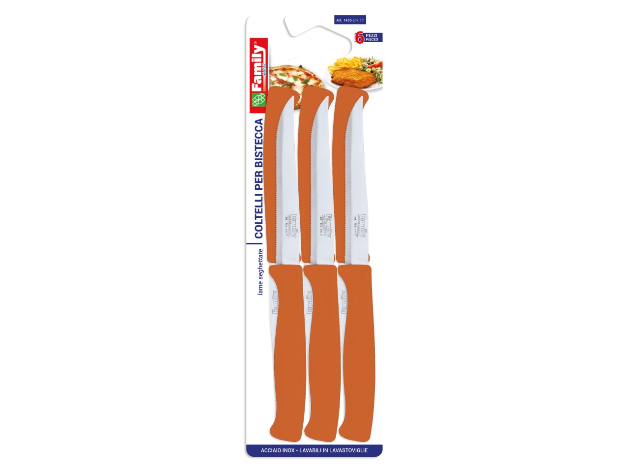 COLTELLI BISTECCA 6PZ ARANCIO 11CM 1456
