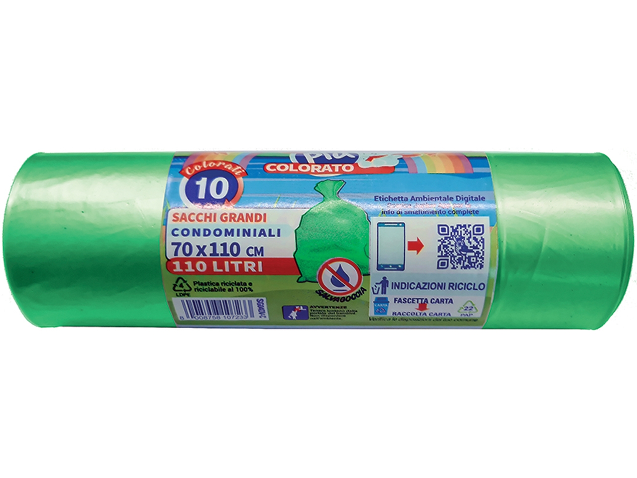 SACCHI PATTUMIERA 70X110 10PZ VERDE SG04DV/C