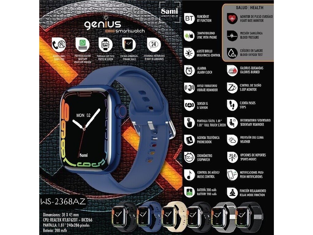 OROLOGIO SAMI SMARTWATCH BLU WS-2368AZ $