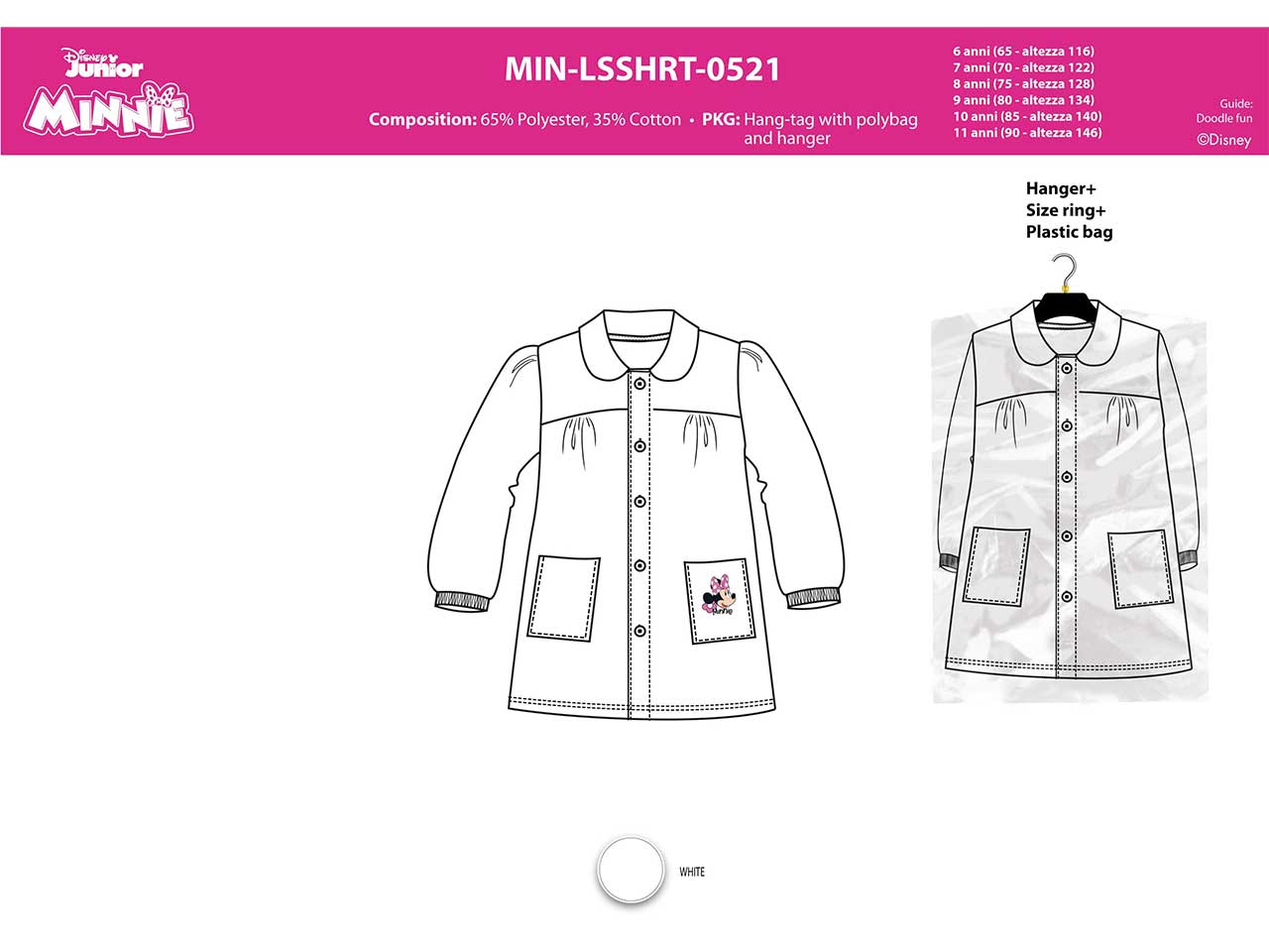 GREMBIULE SCUOLA GIRL BIANCO MINNI 0522 $ GREMBIULE SCUOLA GIRL BIANCO MINNI 0522 $