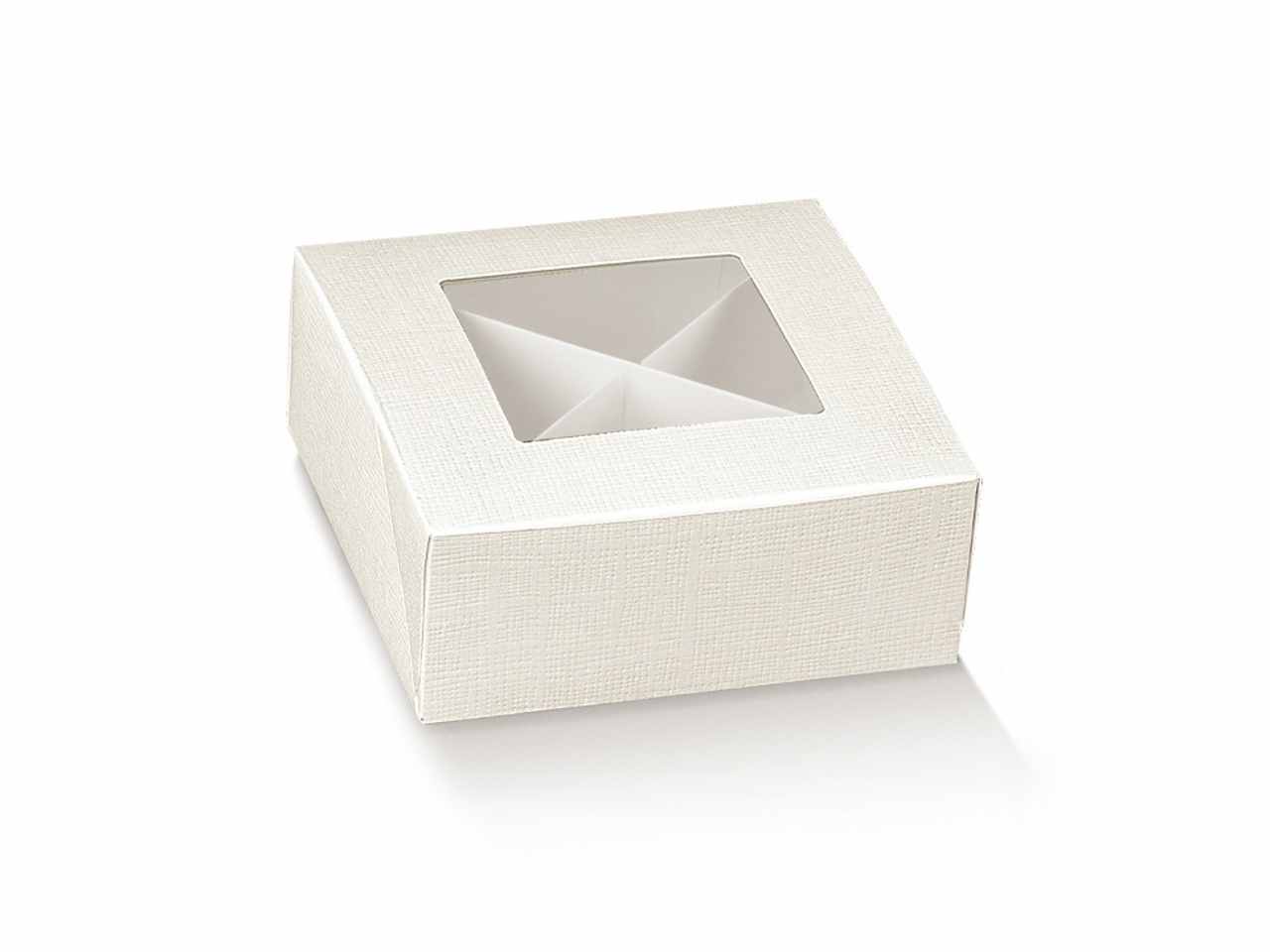 SETA BIANCO SCATOLA C/FINESTRA 10X10X4CM 112921C SETA BIANCO SCATOLA C/FINESTRA 10X10X4CM 112921C