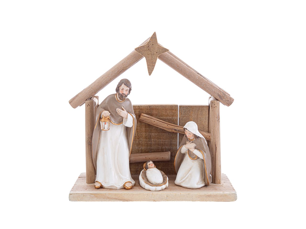 NATIVITA’ 19CM RESINA C/CAPANNA LEGNO 36456