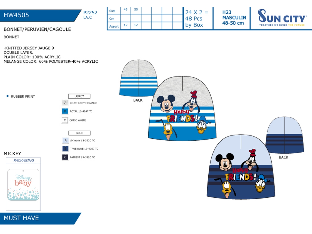 MICKEY CAPPELLO TAGLIE DISPONIBI HW4505$