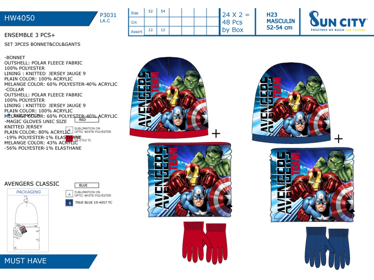 AVENGERS CAPPELLO, SCIARPA E GUA HW4050$