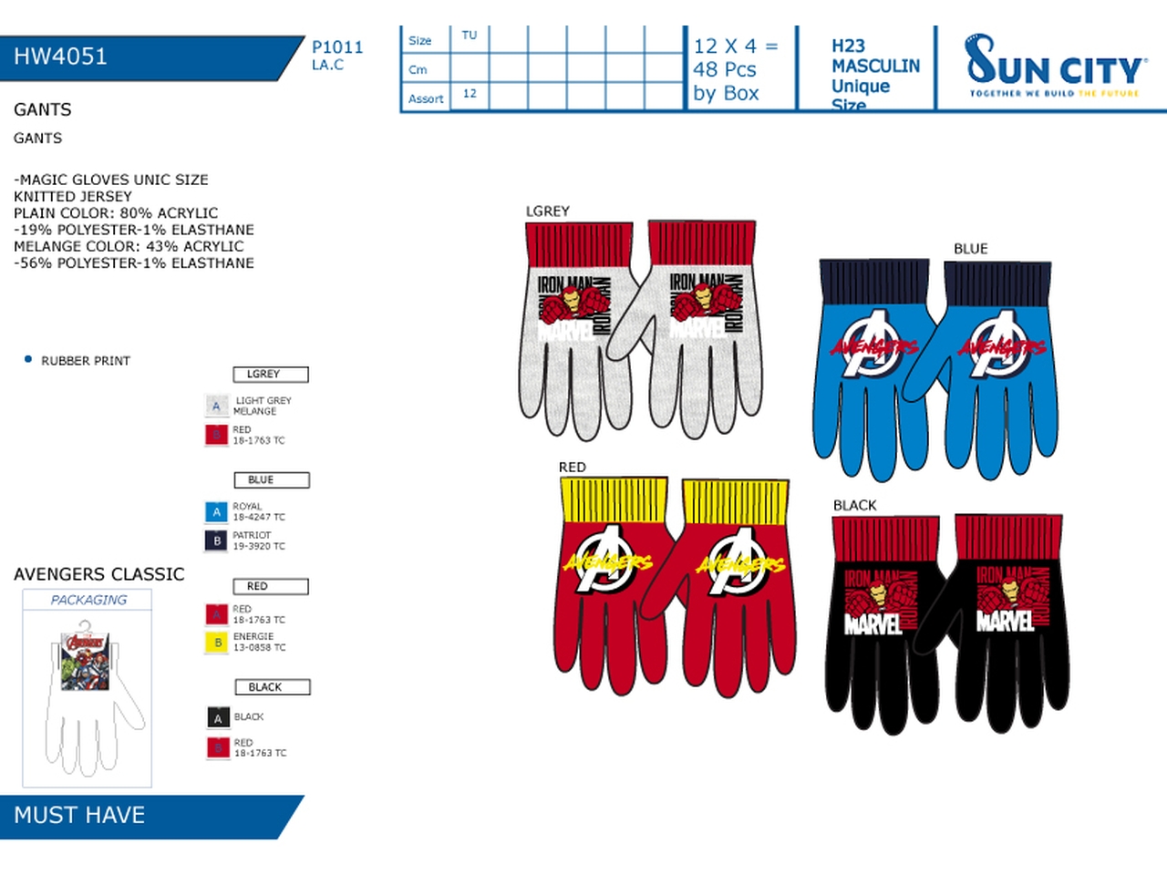 AVENGERS GUANTI – COLORI ASSORTI HW4051$