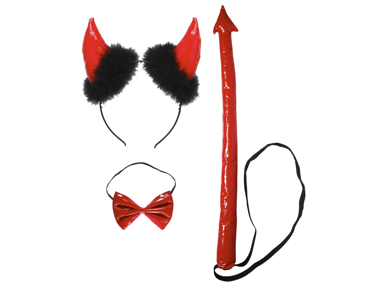 SET DIAVOLO ROSSO IN VINILE CORNA, FARFALLINO E CO