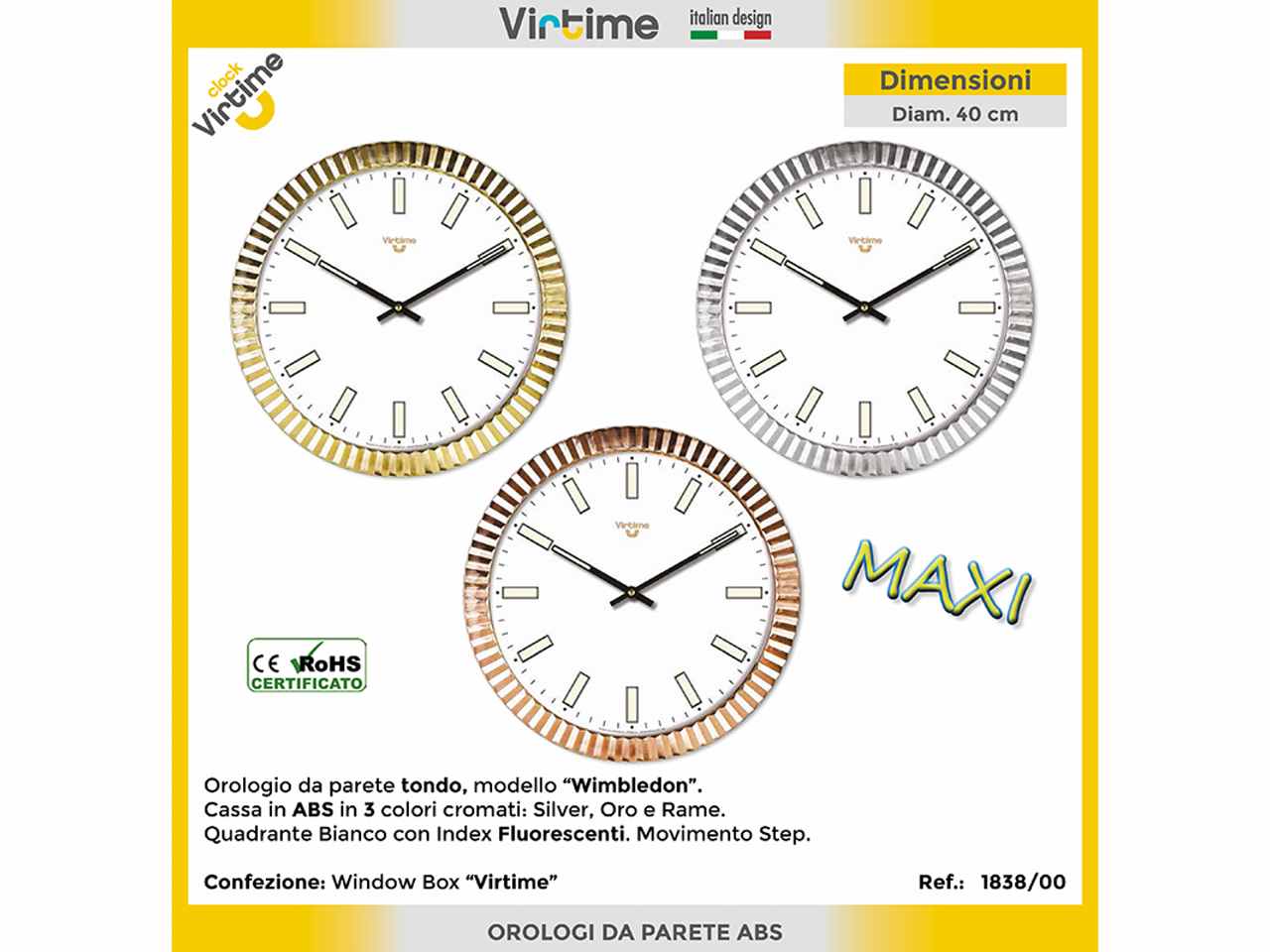 OROLOGIO D40cm CROMATO 1838