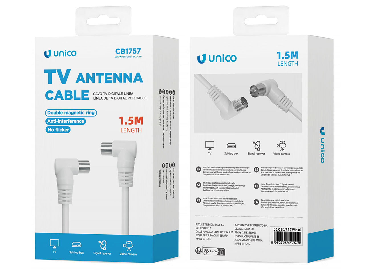 CAVO TV DOPPIO GOMITO 90 GRADI BIANCO