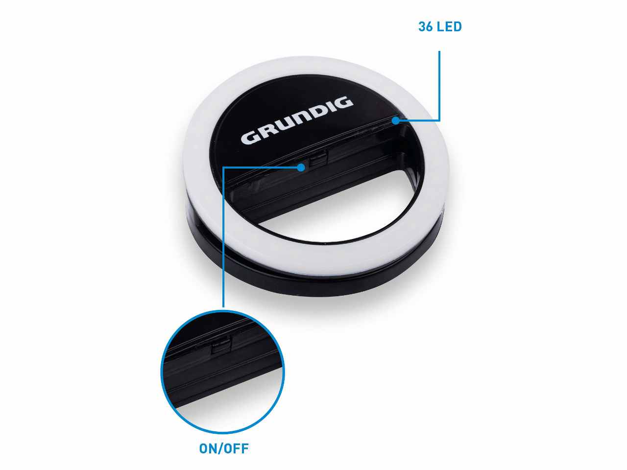 GRUNDIG ANELLO 36 LED PER SELFIE 8,5X8 GRUNDIG ANELLO 36 LED PER SELFIE 8,5X8