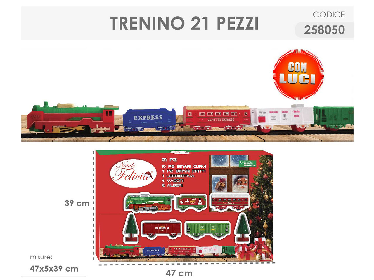TRENINO CON LUCI 47X5X39CM 258050
