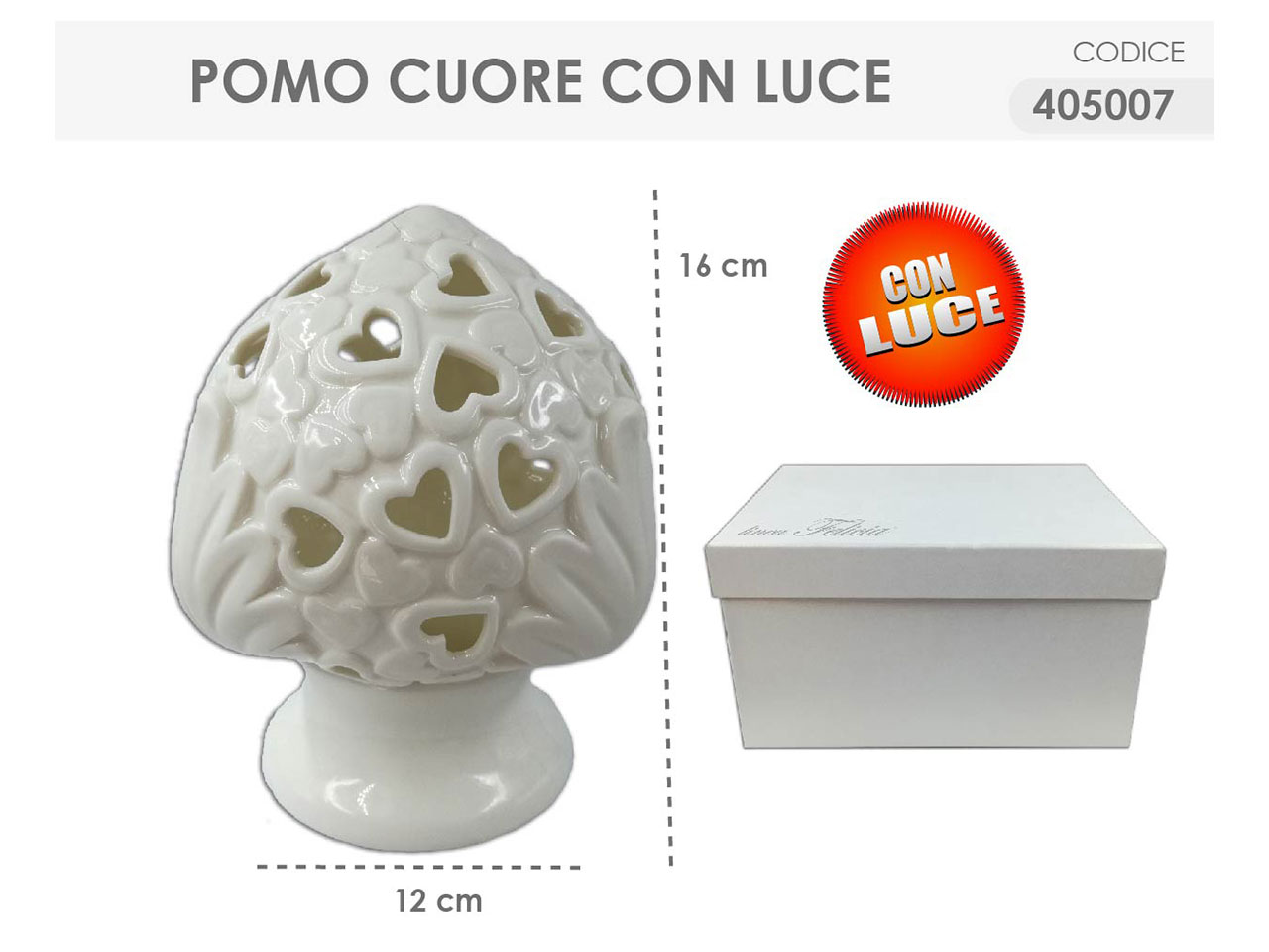 POMO CUORE CON LUCE 16CM 405007