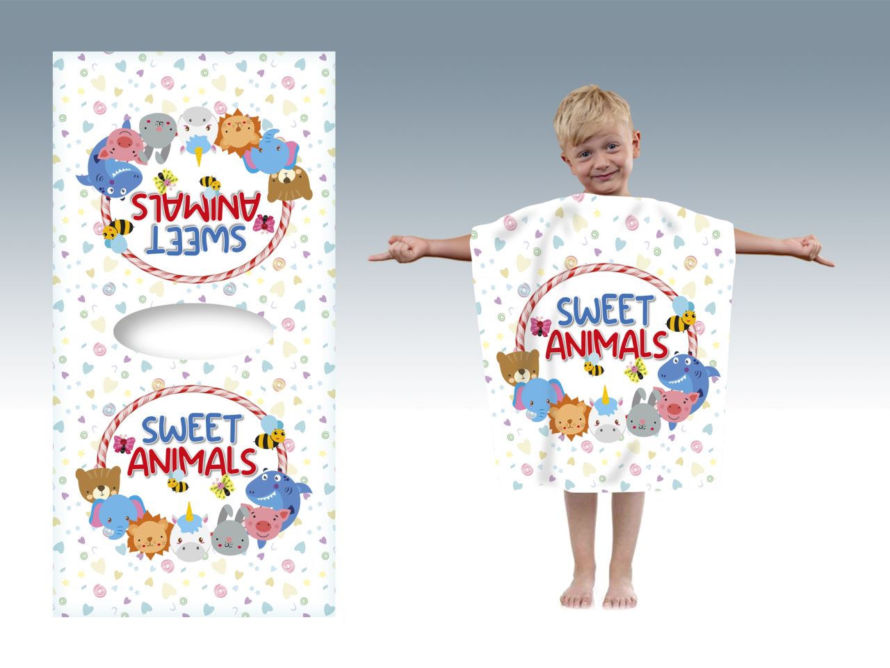 SWEET ANIMALS PONCHO IN MOCROFIBR VP232