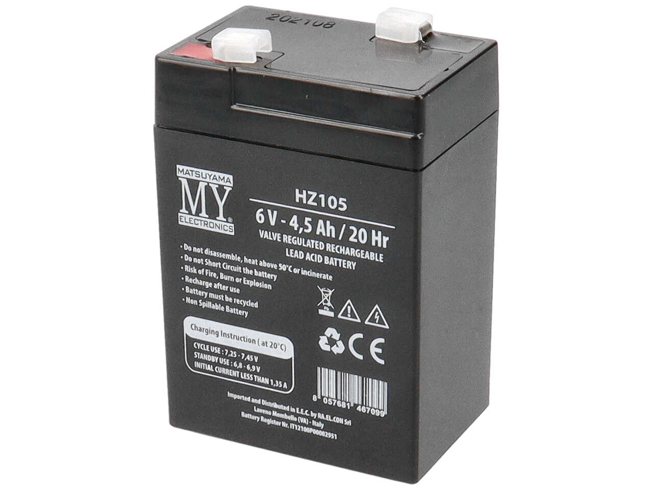 BATTERIA RICARICABILE 6V 4.5AH HZ105