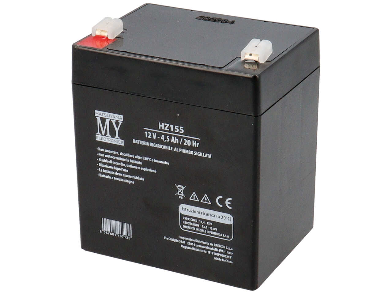 BATTERIA RICARICABILE AL PIOMBO 12V 4,5A HZ155