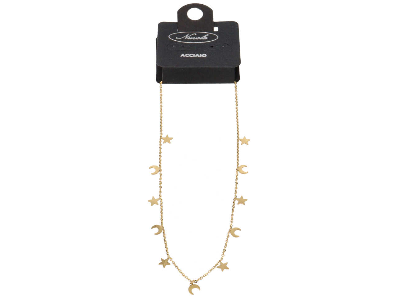 COLLANA ACCIAIO C/MICROLUNE E STELLE ORO