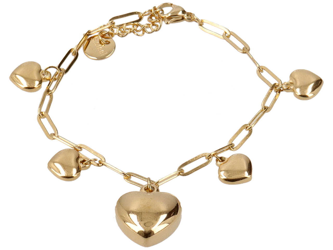 BRACCIALE CON 5 CUORI BOMBATI ORO BRACCIALE CON 5 CUORI BOMBATI ORO