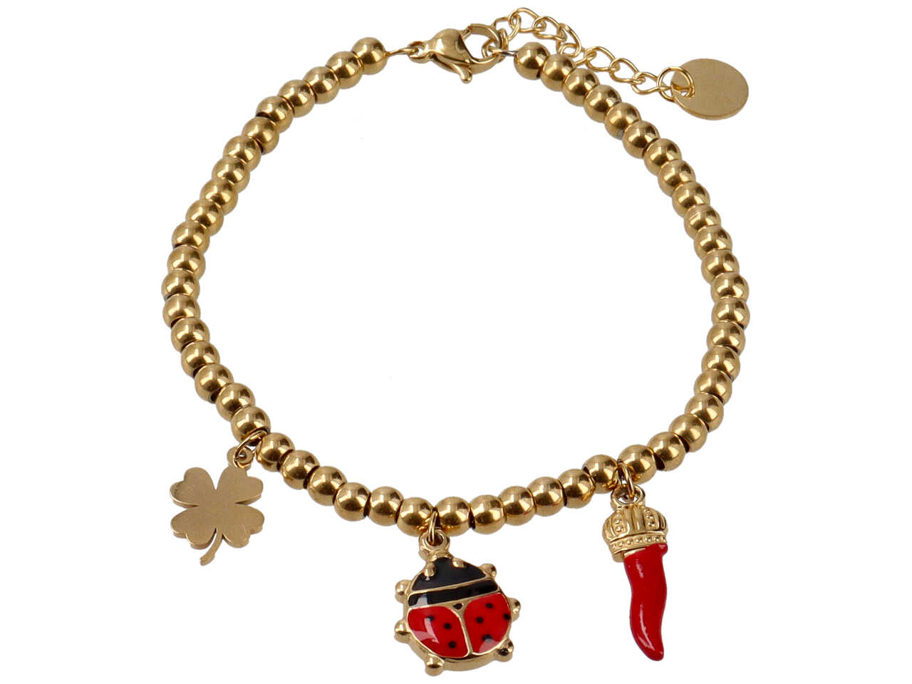 BRACCIALE PALLINE CORNO QUADRIFOG. ORO
