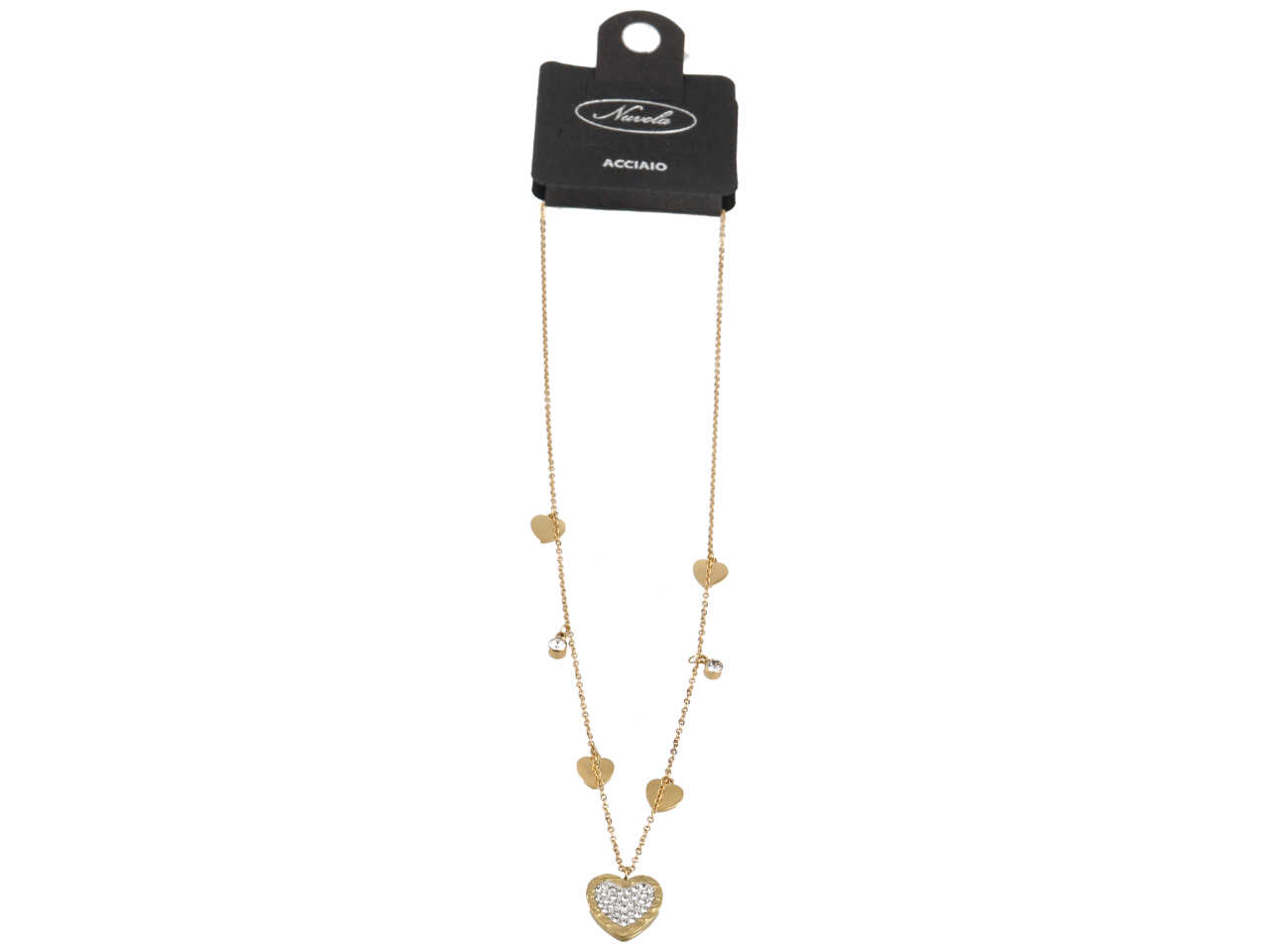 COLLANA CUORI E CUORE STRASS ORO