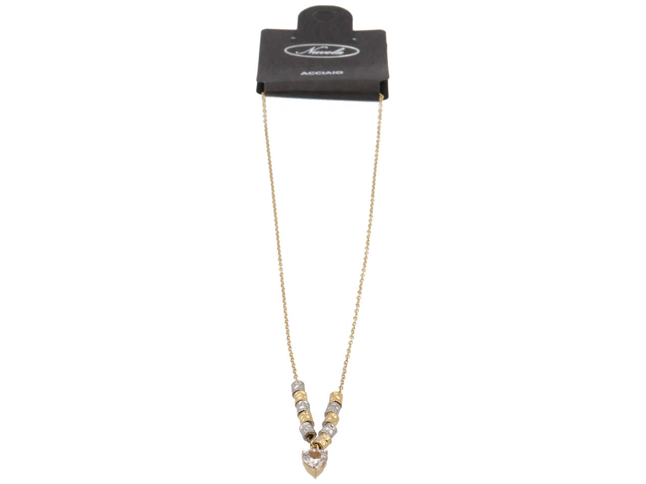 COLLANA C/CILINDRI,PIETRA E CUORE ORO