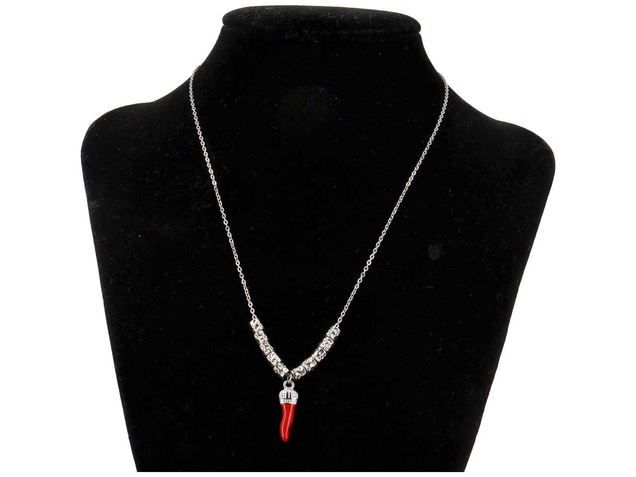 COLLANA C/CILINDRI MARTELLATI E CORNO